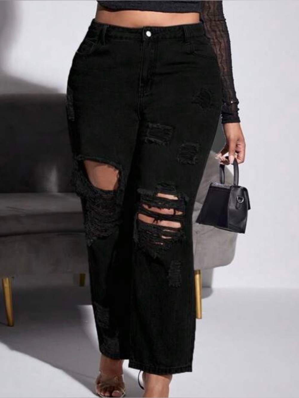 SHEIN Black Distressed Jeans